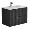 Hangmeubel Voor Badkamer Met Strepen Met Inbouwwastafel - Zwart - 80 Cm - Zevara-Vente-unique Discount