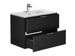 Hangmeubel Voor Badkamer Met Strepen Met Inbouwwastafel - Zwart - 80 Cm - Zevara-Vente-unique Discount