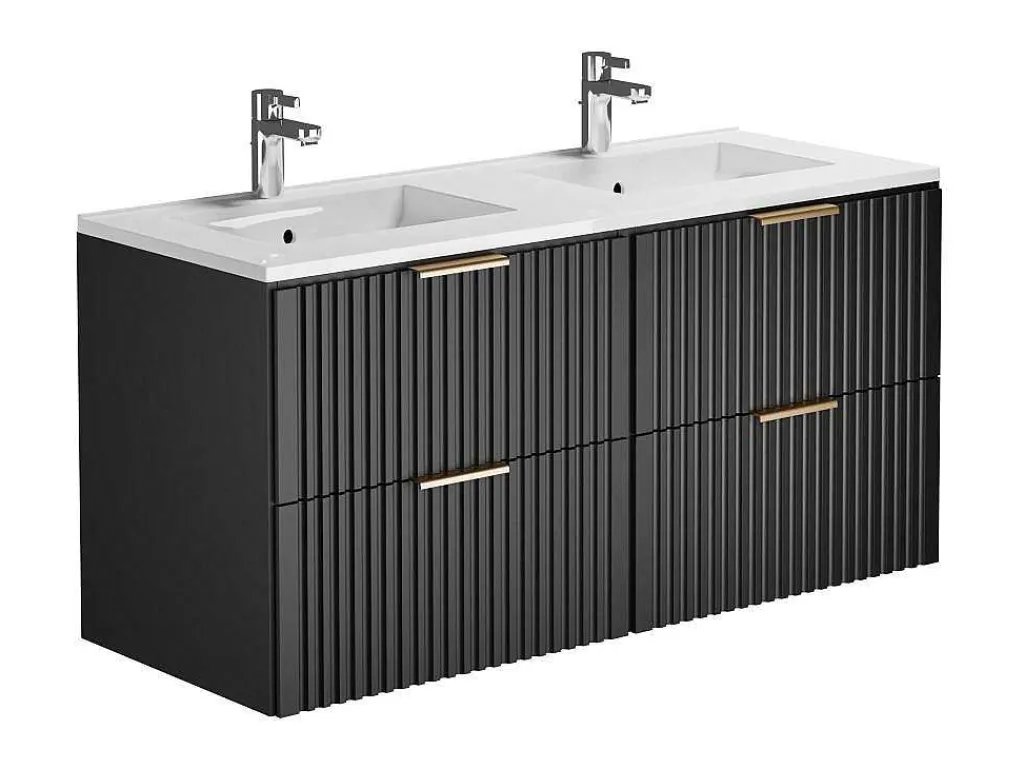 Hangmeubel Voor Badkamer Met Strepen Met Inbouwwastafel - Zwart - 120 Cm - Zevara-Vente-unique Online