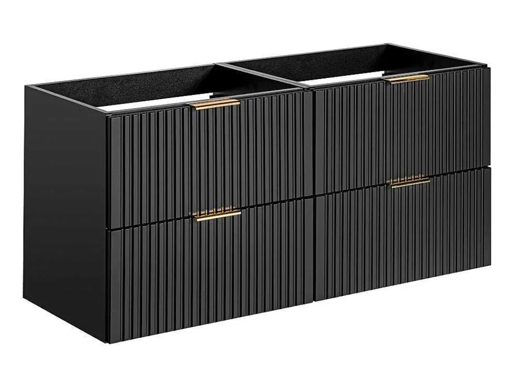 Hangmeubel Voor Badkamer Met Strepen Met Inbouwwastafel - Zwart - 120 Cm - Zevara-Vente-unique Online