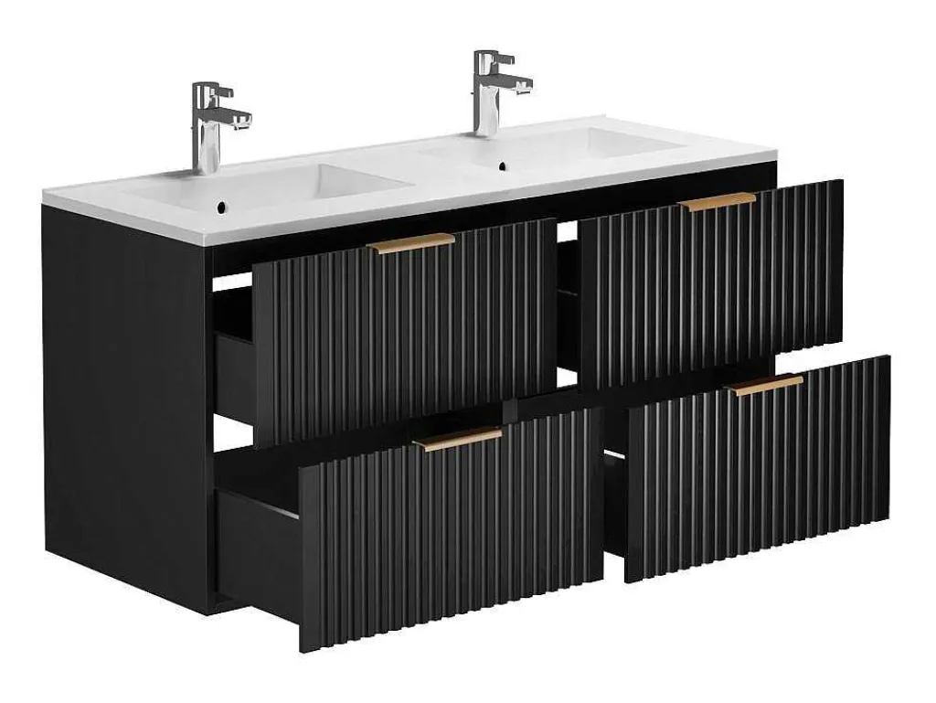 Hangmeubel Voor Badkamer Met Strepen Met Inbouwwastafel - Zwart - 120 Cm - Zevara-Vente-unique Online