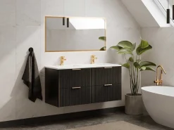 Hangmeubel Voor Badkamer Met Strepen Met Inbouwwastafel - Zwart - 120 Cm - Zevara-Vente-unique Online
