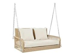 Hangstoel In Geweven Hars - Tuinschommel - 2 Plaatsen - Met Kussens - Beige-ModernLuxe Best