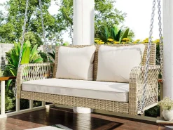 Hangstoel In Geweven Hars - Tuinschommel - 2 Plaatsen - Met Kussens - Beige-ModernLuxe Best