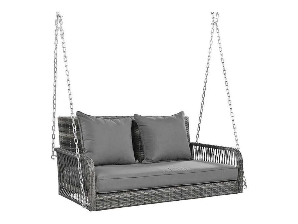 Hangstoel In Geweven Hars - Tuinschommel - 2 Plaatsen - Met Kussens - Grijs-ModernLuxe Sale
