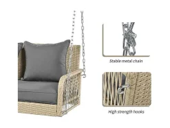 Hangstoel In Geweven Hars - Tuinschommel - 2 Plaatsen - Met Kussens - Beige & Grijs-ModernLuxe New