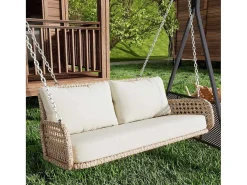 Hangstoel Van 240 Cm In Pe Rotan - 2 Plaatsen - Inclusief Kussens - Beige-Vente-unique New