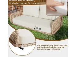 Hangstoel Van 240 Cm In Pe Rotan - 2 Plaatsen - Inclusief Kussens - Beige-Vente-unique New