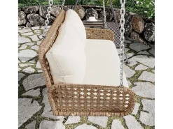 Hangstoel Van 240 Cm In Pe Rotan - 2 Plaatsen - Inclusief Kussens - Beige-Vente-unique New