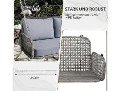 Hangstoel Van 240 Cm In Pe Rotan - 2 Plaatsen - Inclusief Kussens - Grijs-Vente-unique Best