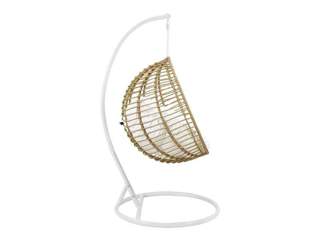 Hangstoel Van Gevlochten Hars - Beige Met Wit Kussen - Bontoc-MYLIA Sale