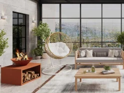 Hangstoel Van Gevlochten Hars - Beige Met Wit Kussen - Bontoc-MYLIA Sale