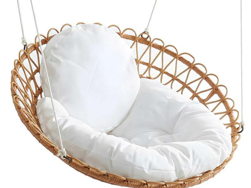 Hangstoel Van Gevlochten Hars - Rotaneffect Met Witte Kussen - Elioa-MYLIA Clearance