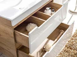Hangwastafel Naturel En Wit - 80 Cm - Aruba-Vente-unique Best