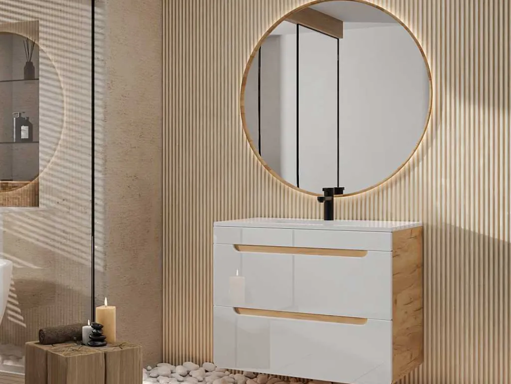Hangwastafel Naturel En Wit - 80 Cm - Aruba-Vente-unique Best