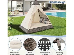 Hemel Tuinbed 2 Tot 4 Plaatsen - Grijs Rotan En Beige Deurgordijn - Inclusief Kussens - Voor Buiten-Vente-unique Online