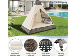 Hemel Tuinbed 2 Tot 4 Plaatsen - Grijs Rotan En Beige Deurgordijn - Inclusief Kussens - Voor Buiten-Vente-unique Online