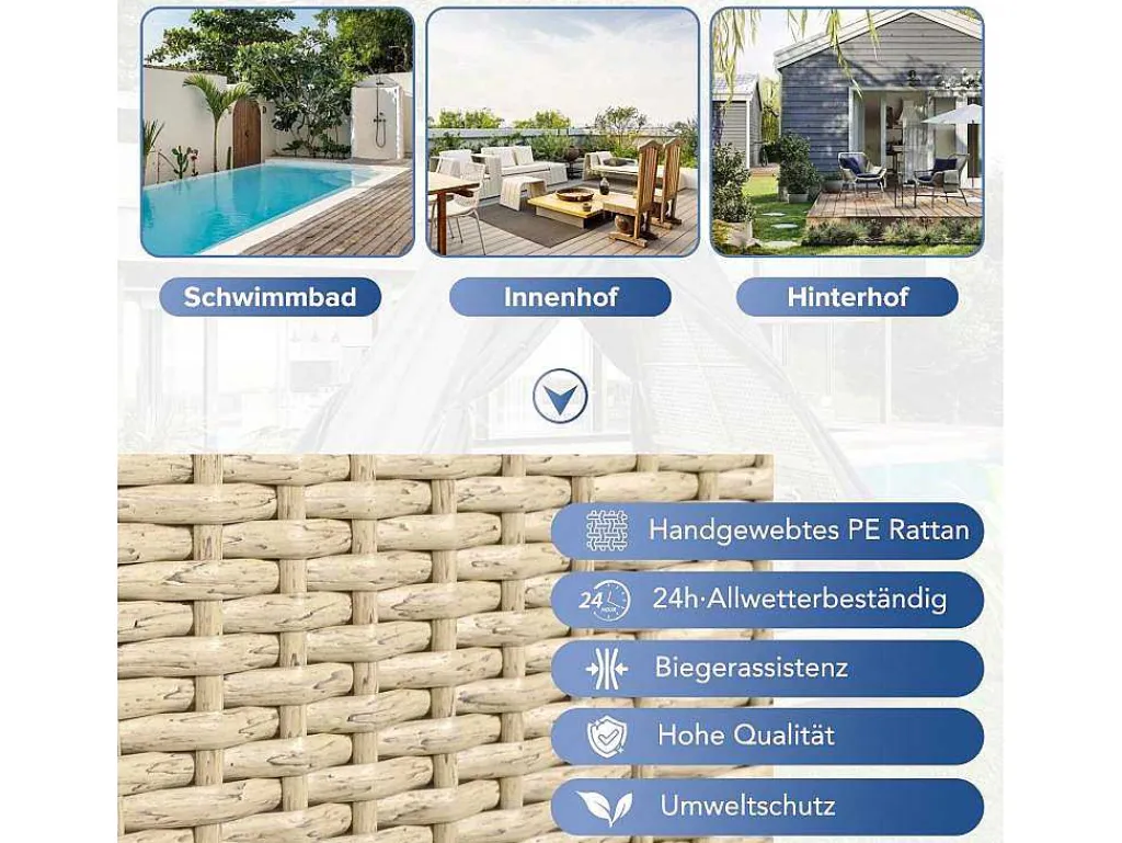 Hemel Tuinbed 2 Tot 4 Plaatsen - Beige Rotan En Grijs Deurgordijn - Inclusief Kussens - Voor Buiten-Vente-unique Best