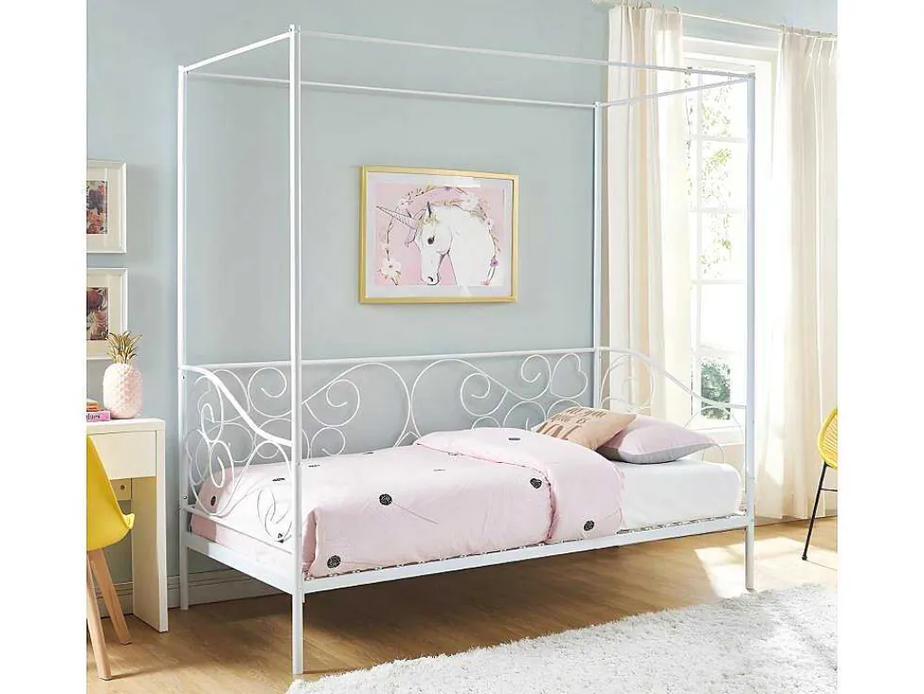 Hemelbed Vivian - 90X200 Cm - Wit-Vente-unique Sale