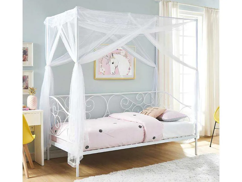 Hemelbed Vivian - 90X200 Cm - Wit-Vente-unique Sale