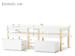 Hochbett Aus Massivem Kiefernholz Mit Schubladen 90 X 200 Cm Weis-ModernLuxe New