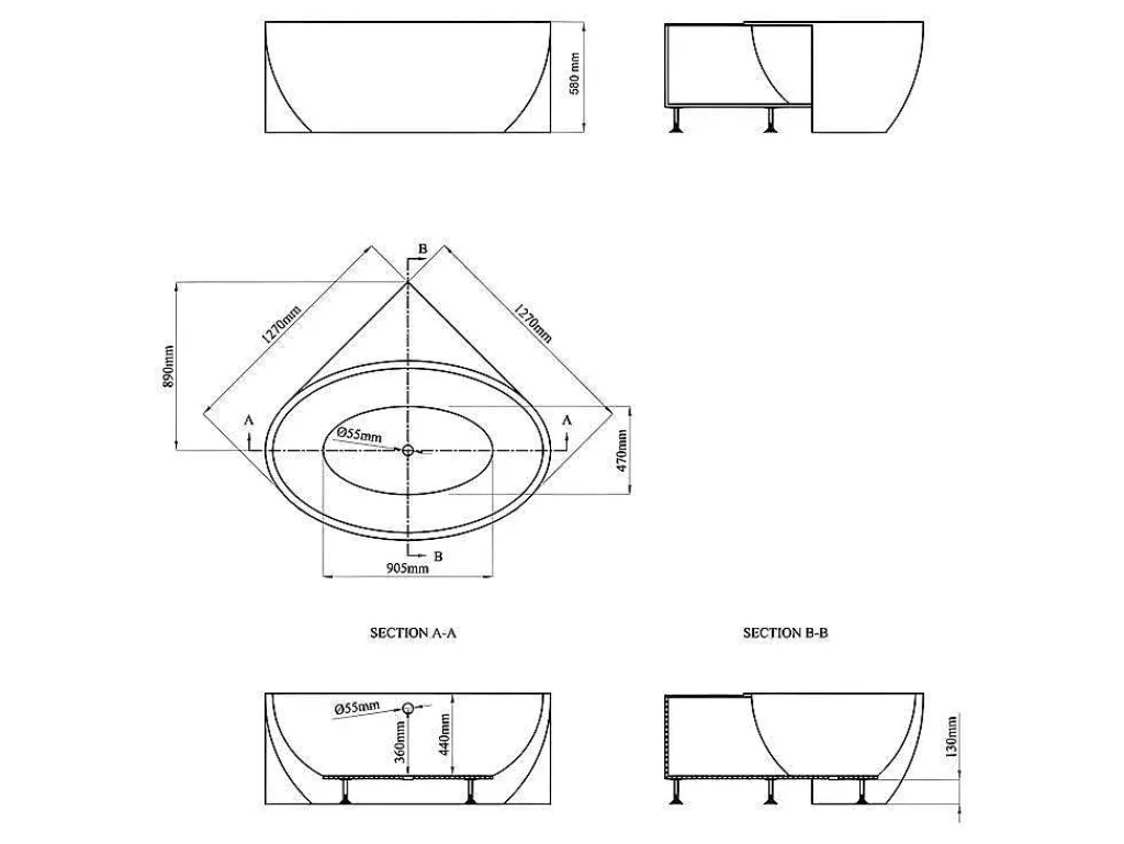 Hoekbad - 197 L - 127 X 127 X 58 Cm - Wit - Acryl - Gourami-Shower & Design Outlet