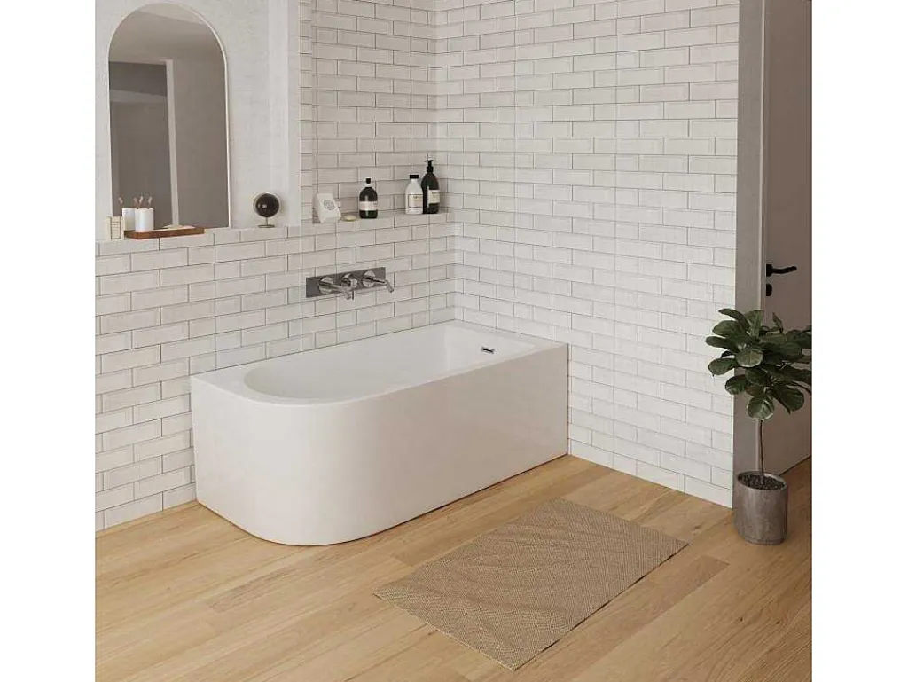 Hoekbad - 201 Liter - 150 X 75 X 58 Cm - Wit - Rechtse Hoek - Anika-Shower & Design Outlet