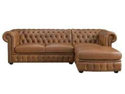 Hoekbank Chesterfield Brenton 100% Buffelleer - Hoek Rechts - Vintage Caramel-LINEA SOFA New