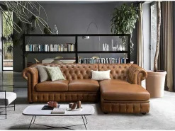 Hoekbank Chesterfield Brenton 100% Buffelleer - Hoek Rechts - Vintage Caramel-LINEA SOFA New