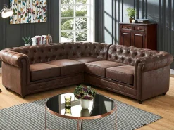 Hoekbank Chesterfield Van Microvezel Met Verouderde Look-Vente-unique
