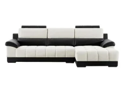 Hoekbank In Zwart En Creme Stof En Leer - Hoek Rechts - Aragon-LINEA SOFA Clearance