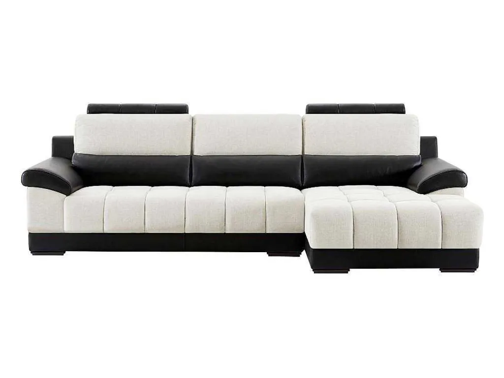 Hoekbank In Zwart En Creme Stof En Leer - Hoek Rechts - Aragon-LINEA SOFA Clearance