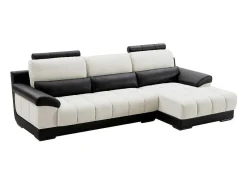 Hoekbank In Zwart En Creme Stof En Leer - Hoek Rechts - Aragon-LINEA SOFA Clearance