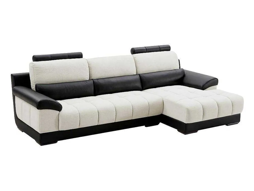 Hoekbank In Zwart En Creme Stof En Leer - Hoek Rechts - Aragon-LINEA SOFA Clearance