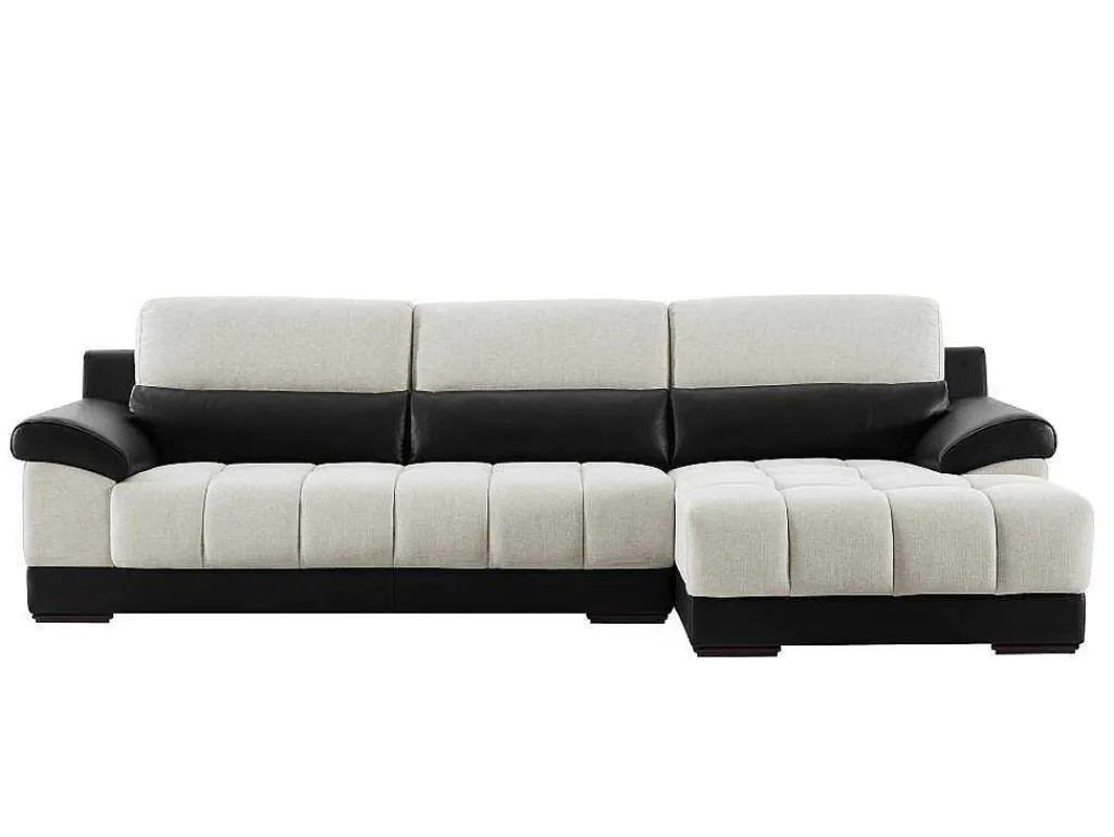 Hoekbank In Zwart En Creme Stof En Leer - Hoek Rechts - Aragon-LINEA SOFA Clearance