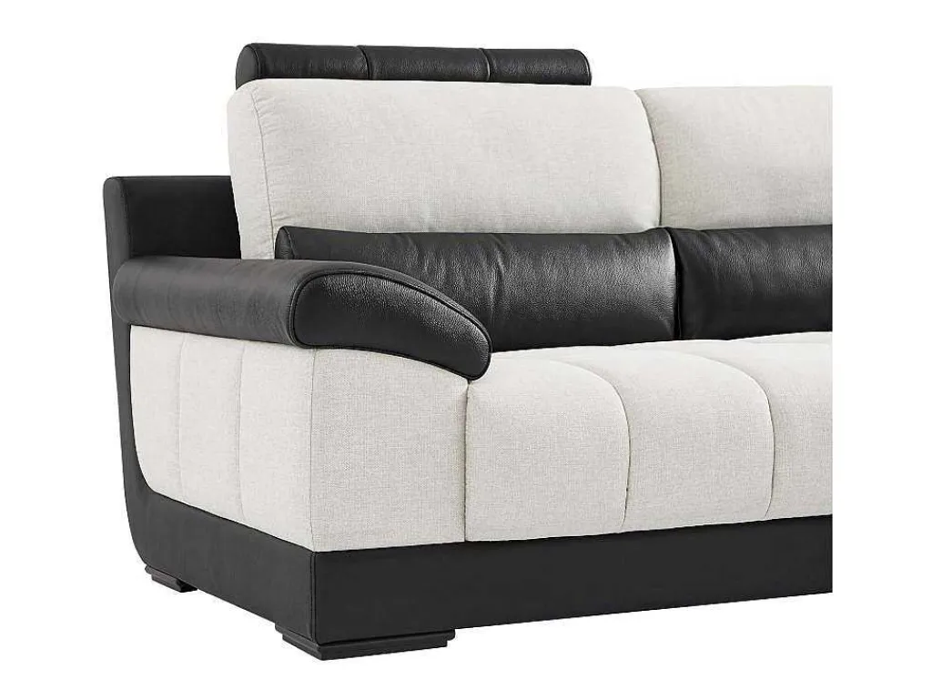 Hoekbank In Zwart En Creme Stof En Leer - Hoek Rechts - Aragon-LINEA SOFA Clearance