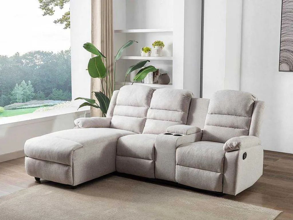 Hoekbank Links Van Beige Stof Macedonia-Vente-unique Best