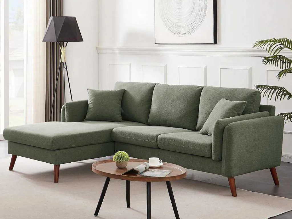 Hoekbank Met Hoek Links Van Groene Stof Totora-Vente-unique Best
