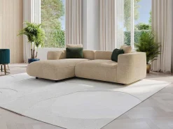 Hoekbank Met Hoek Links Van Beige Velours Met Textuur Talmine-Vente-unique Outlet