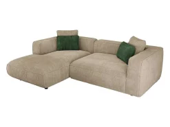 Hoekbank Met Hoek Links Van Beige Velours Met Textuur Talmine-Vente-unique Outlet
