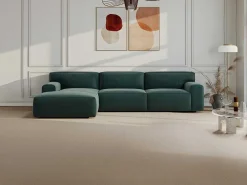 Hoekbank Met Hoek Links Van Blauw Velours Otrano-Vente-unique Clearance
