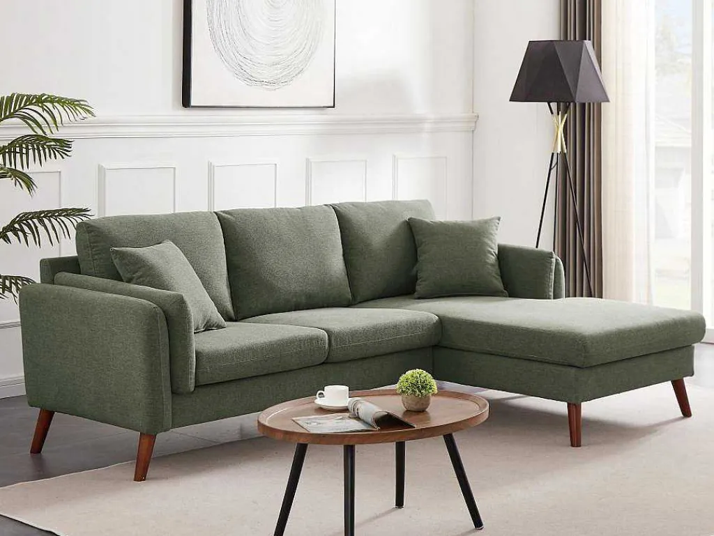 Hoekbank Met Hoek Rechts Van Groene Stof Totora-Vente-unique Discount