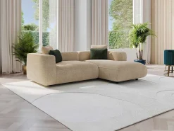 Hoekbank Met Hoek Rechts Van Beige Velours Met Textuur Talmine-Vente-unique