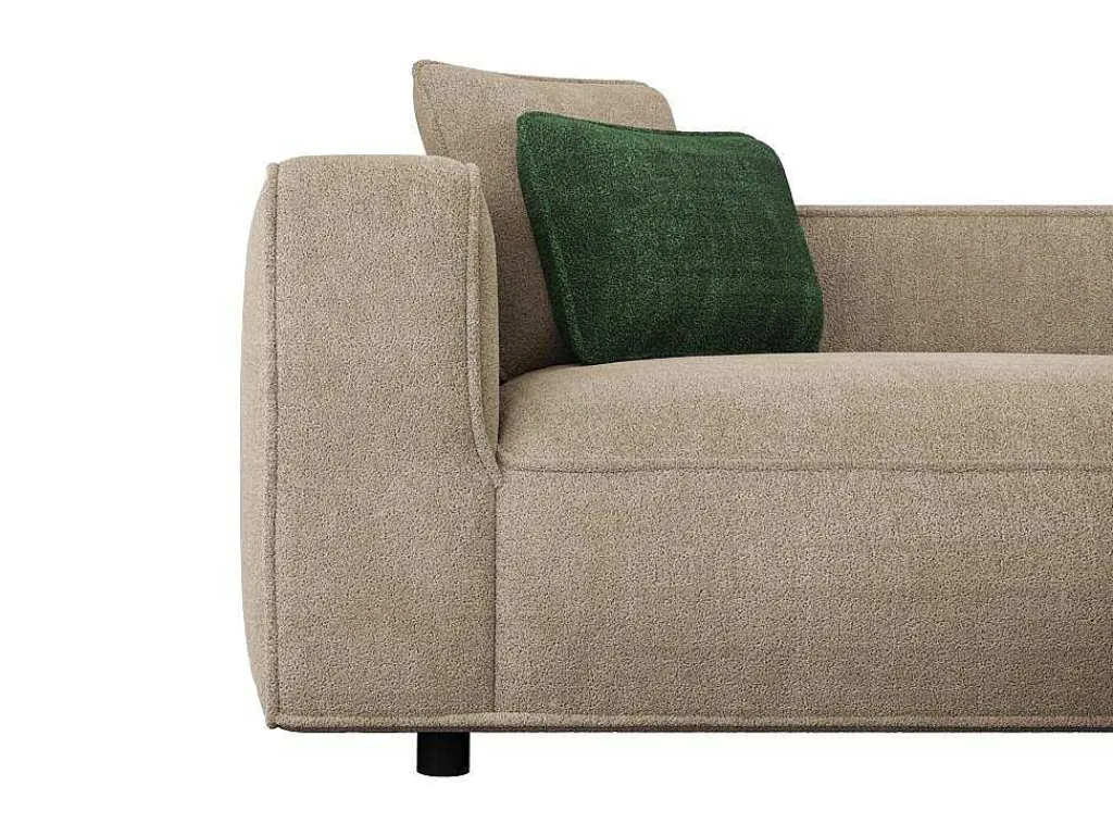 Hoekbank Met Hoek Rechts Van Beige Velours Met Textuur Talmine-Vente-unique