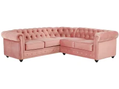 Hoekbank Van Fluweel Chesterfield - Pastel Roze-Vente-unique New