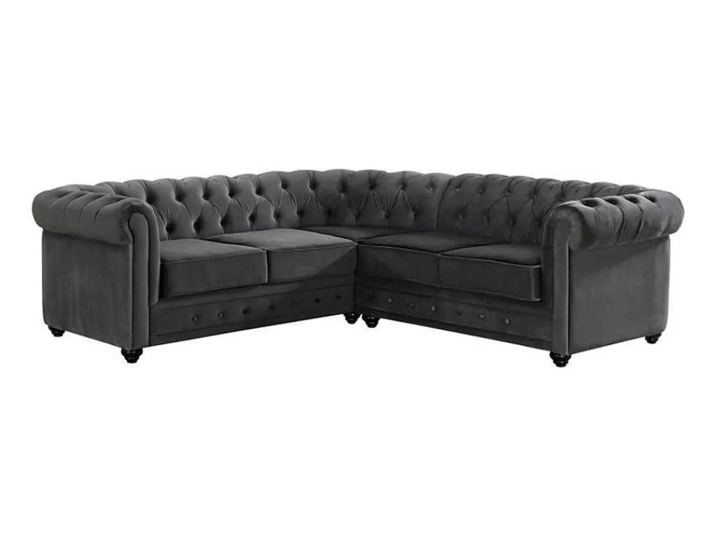 Hoekbank Van Fluweel Chesterfield - Antraciet-Vente-unique Best