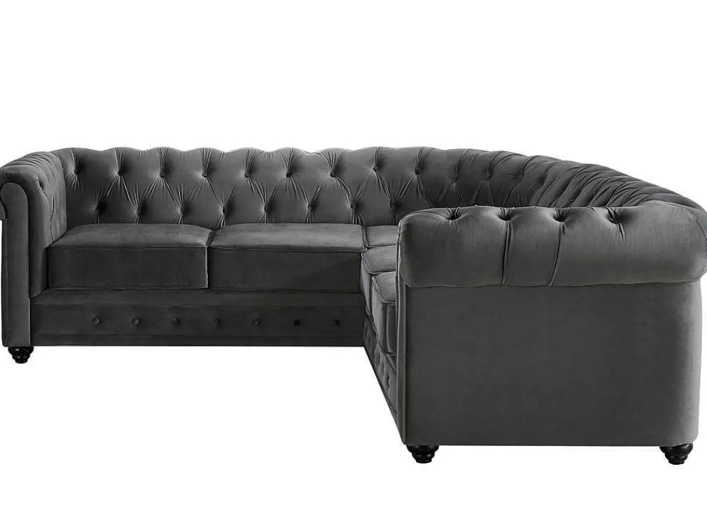 Hoekbank Van Fluweel Chesterfield - Antraciet-Vente-unique Best