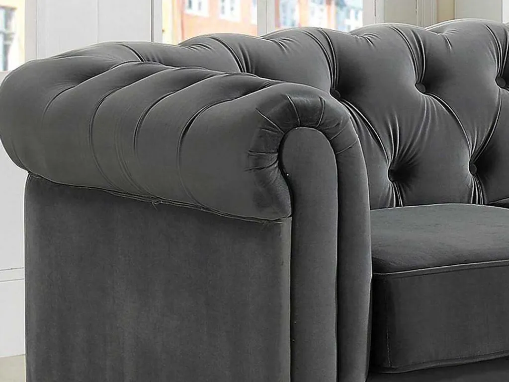 Hoekbank Van Fluweel Chesterfield - Antraciet-Vente-unique Best