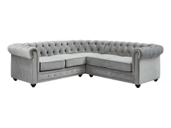 Hoekbank Van Fluweel Chesterfield - Zilvergrijs-Vente-unique Hot