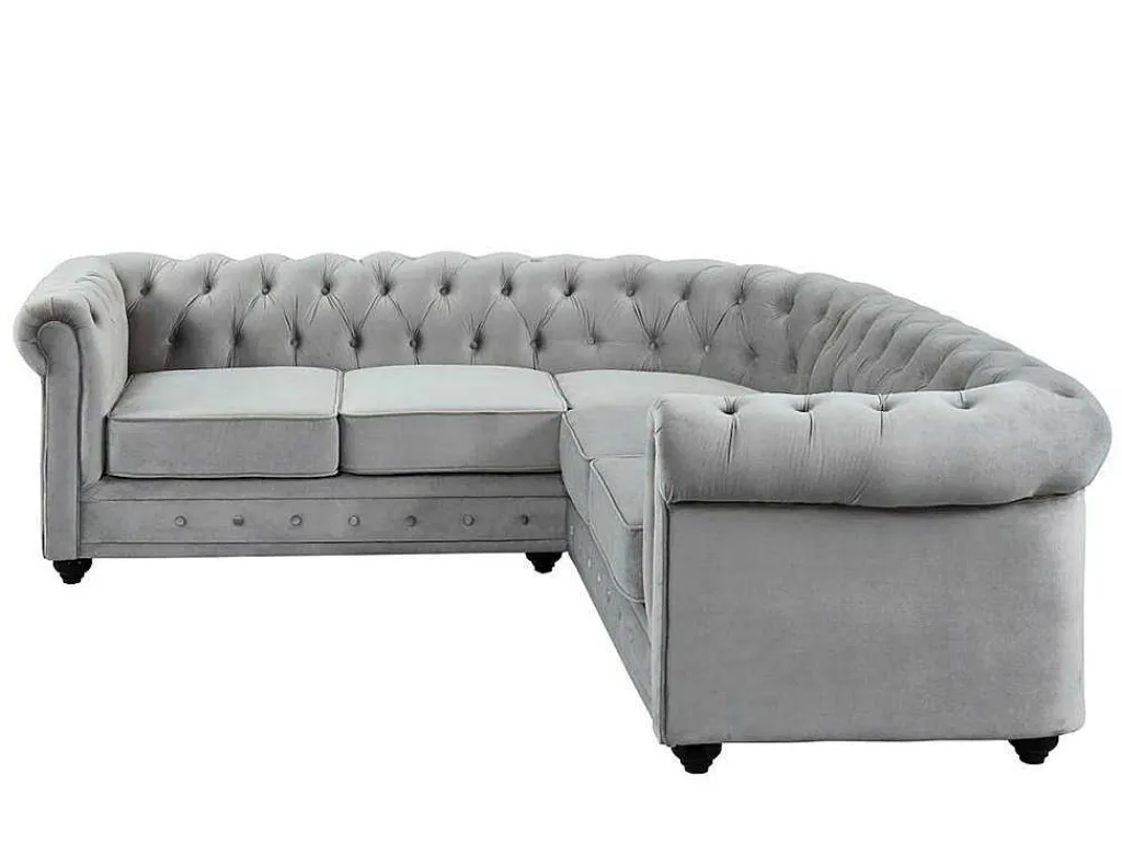 Hoekbank Van Fluweel Chesterfield - Zilvergrijs-Vente-unique Hot